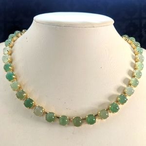 Genuine Green Jade in Class Tennis  Necklace in 18k Gold Plated